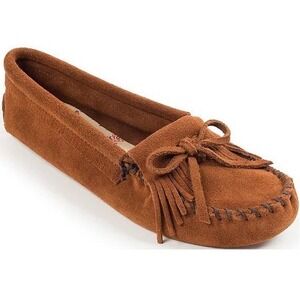 Minnetonka Kilty Softsole Suede Bow Moccasins Brown Womens Size 9 402